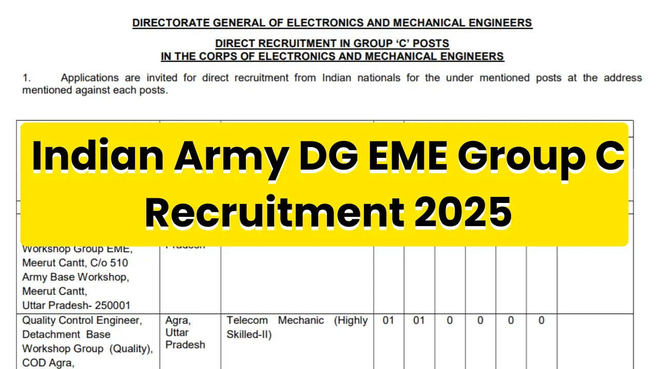 Indian Army DG EME Group C Recruitment 2025